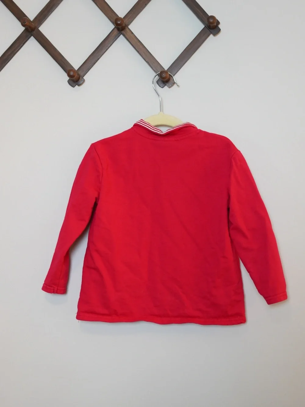 Classic Whimsy Red Quarter-Zip Top with Striped Collar and “C” monogram